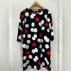 Stylish Polka Dot A-line Dress - Black, White, and Orange-Red
